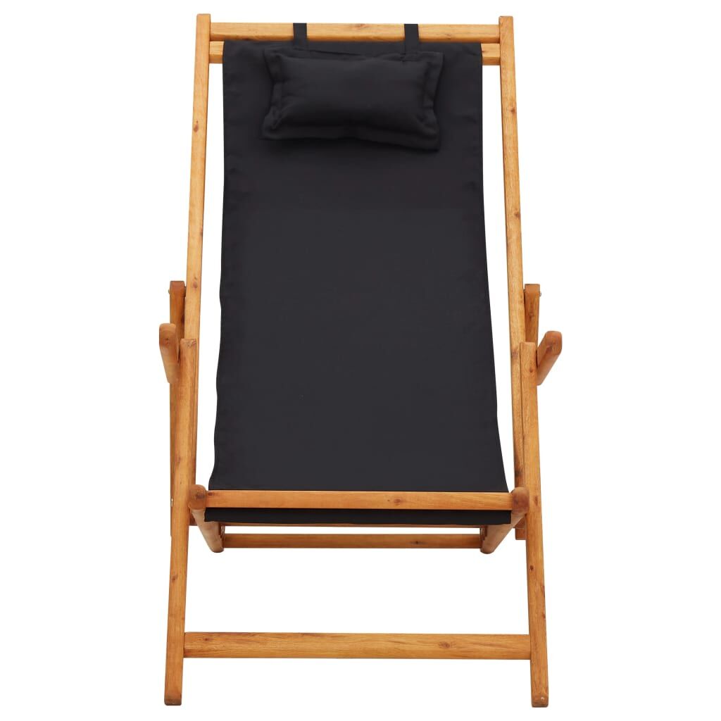 Vidaxl Silla De Playa Plegable Madera Maciza De Eucalipto Y Tela Negra_1