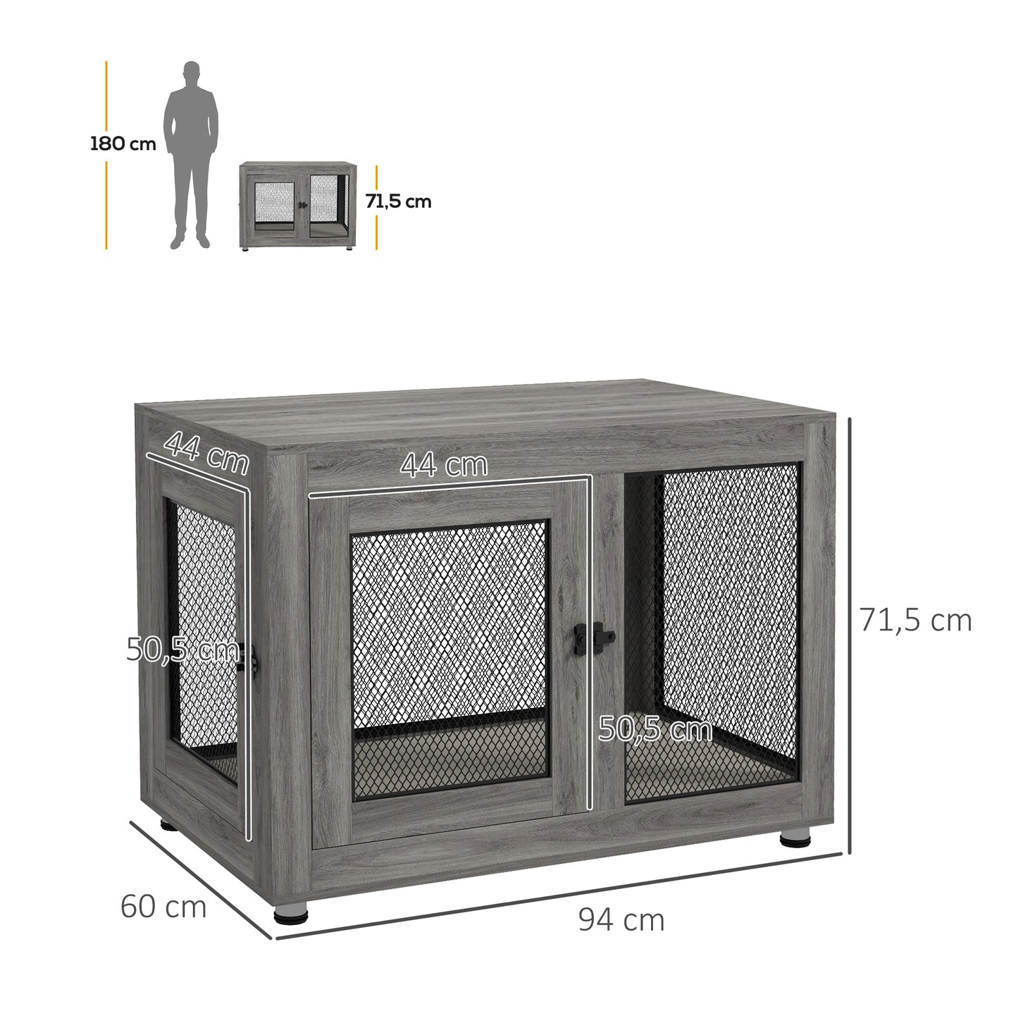 Pawhut Jaula Para Perros Grandes Estilo Mueble 94x60x71,5 Cm Gris_2