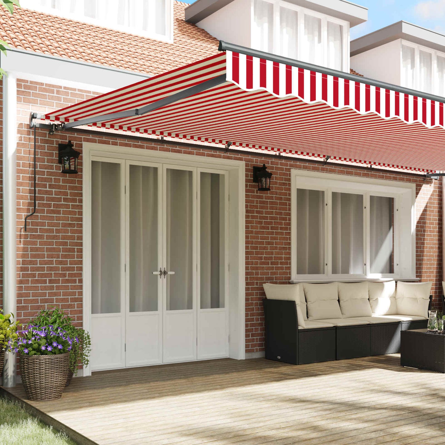 Toldo Retráctil Rojo Y Blanco 600 X 350 Cm Poliéster Y Aluminio_2
