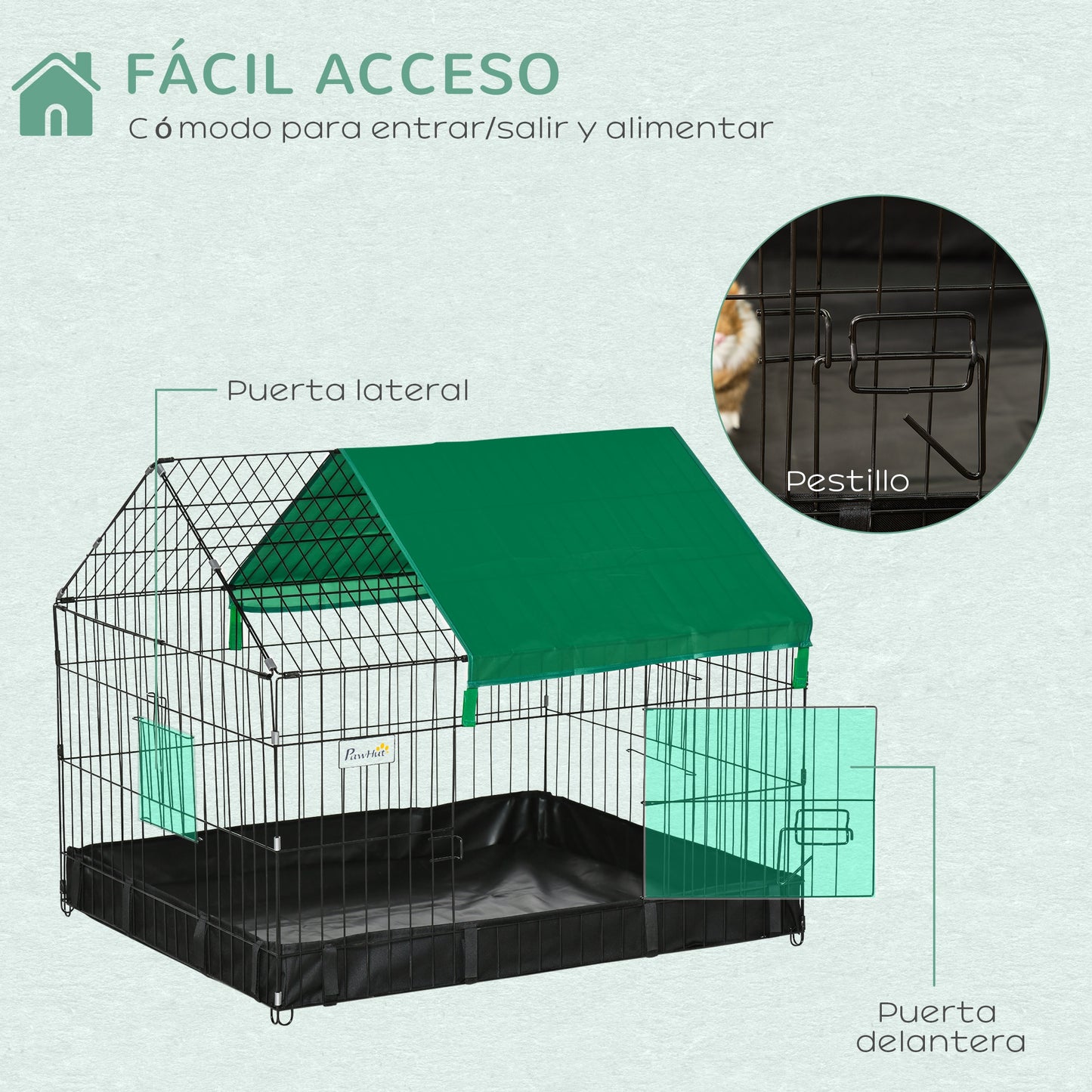 Pawhut Jaula Para Animales Pequeños Con 2 Puertas 90x75x75 Cm Negro Y Verde_3
