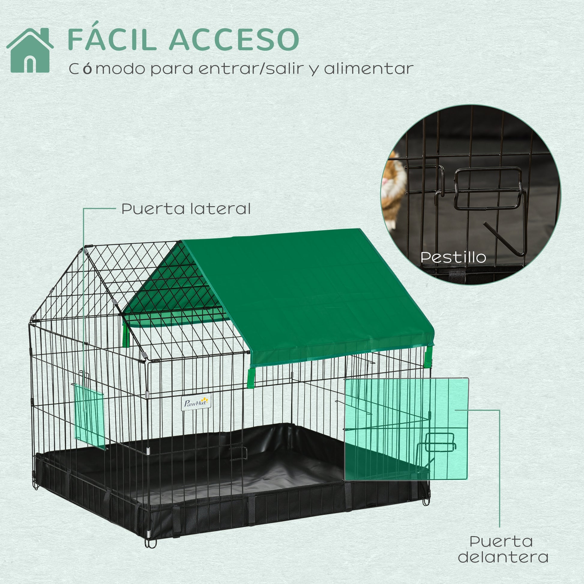 Pawhut Jaula Para Animales Pequeños Con 2 Puertas 90x75x75 Cm Negro Y Verde_3