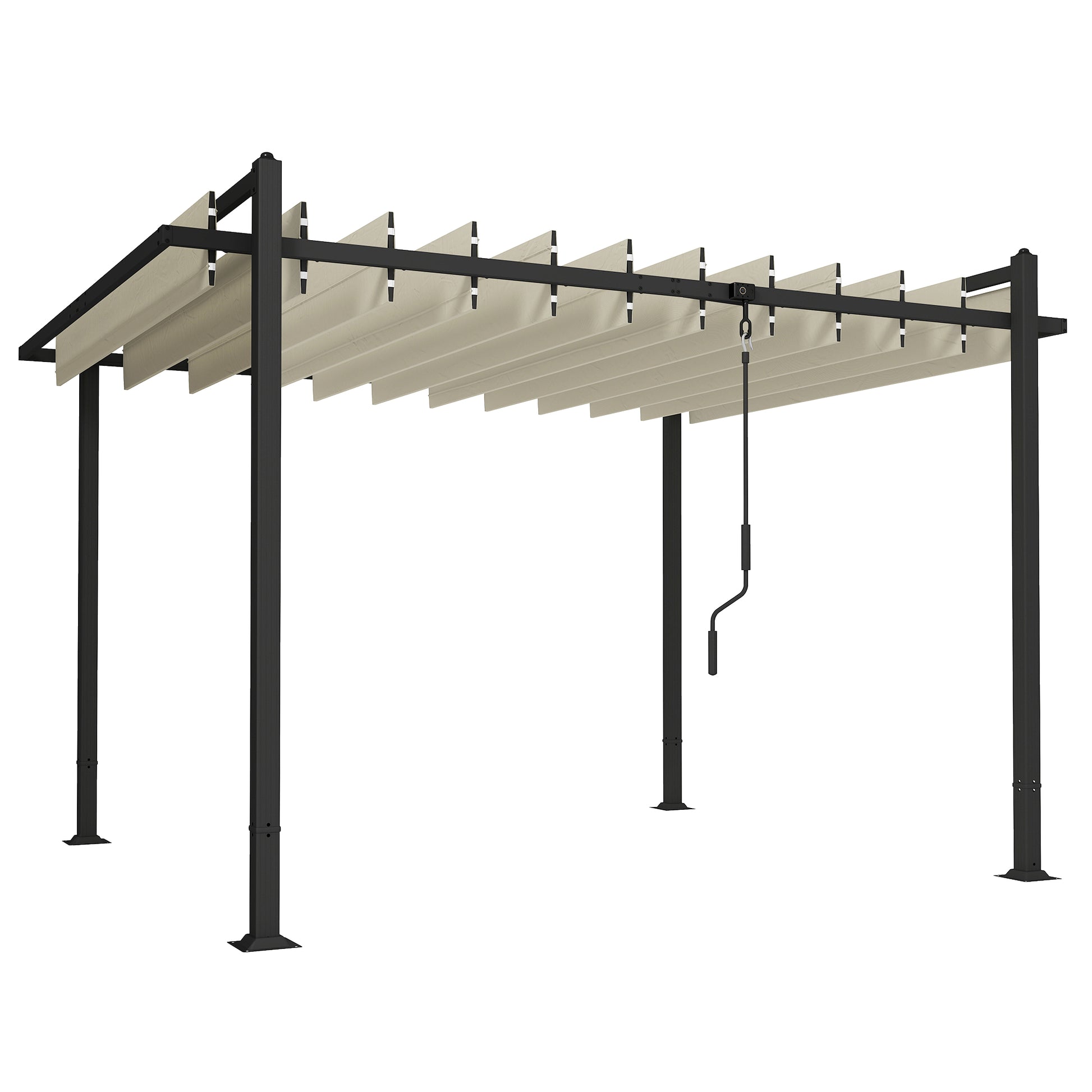 Outsunny Pérgola De Jardín 3x3,8 M Con Techo De Lamas Ajustable Upf50+ Beige_0