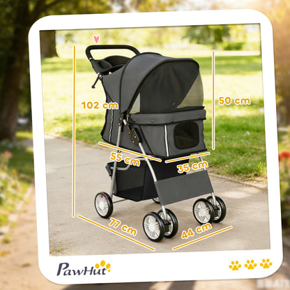 Pawhut Carrito Para Perros Plegable Cesta De Almacenaje 77x44x102 Cm Gris Oscuro_2