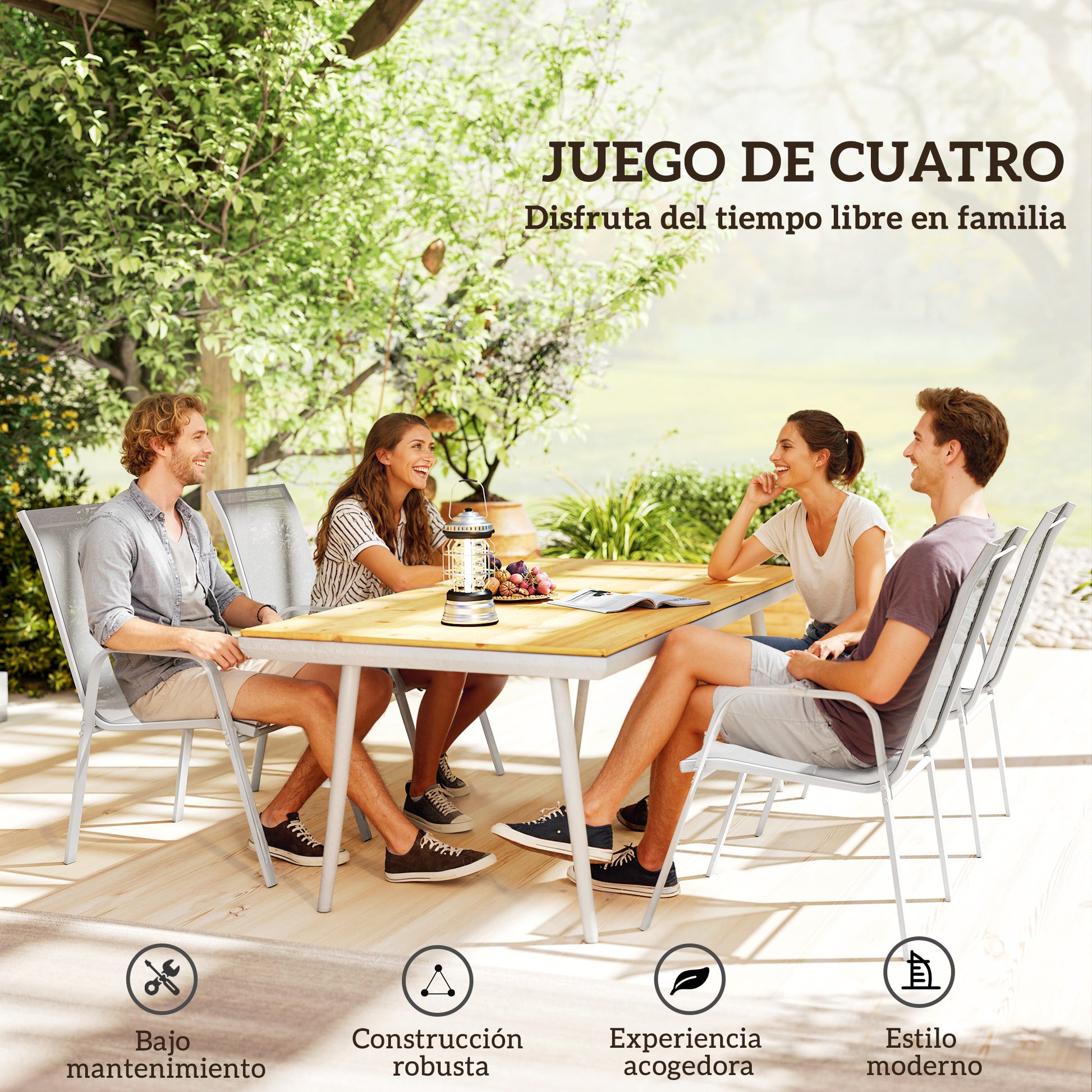 Outsunny Juego De 4 Sillas De Jardín Exterior 54x75,5x95 Cm Gris Claro_3