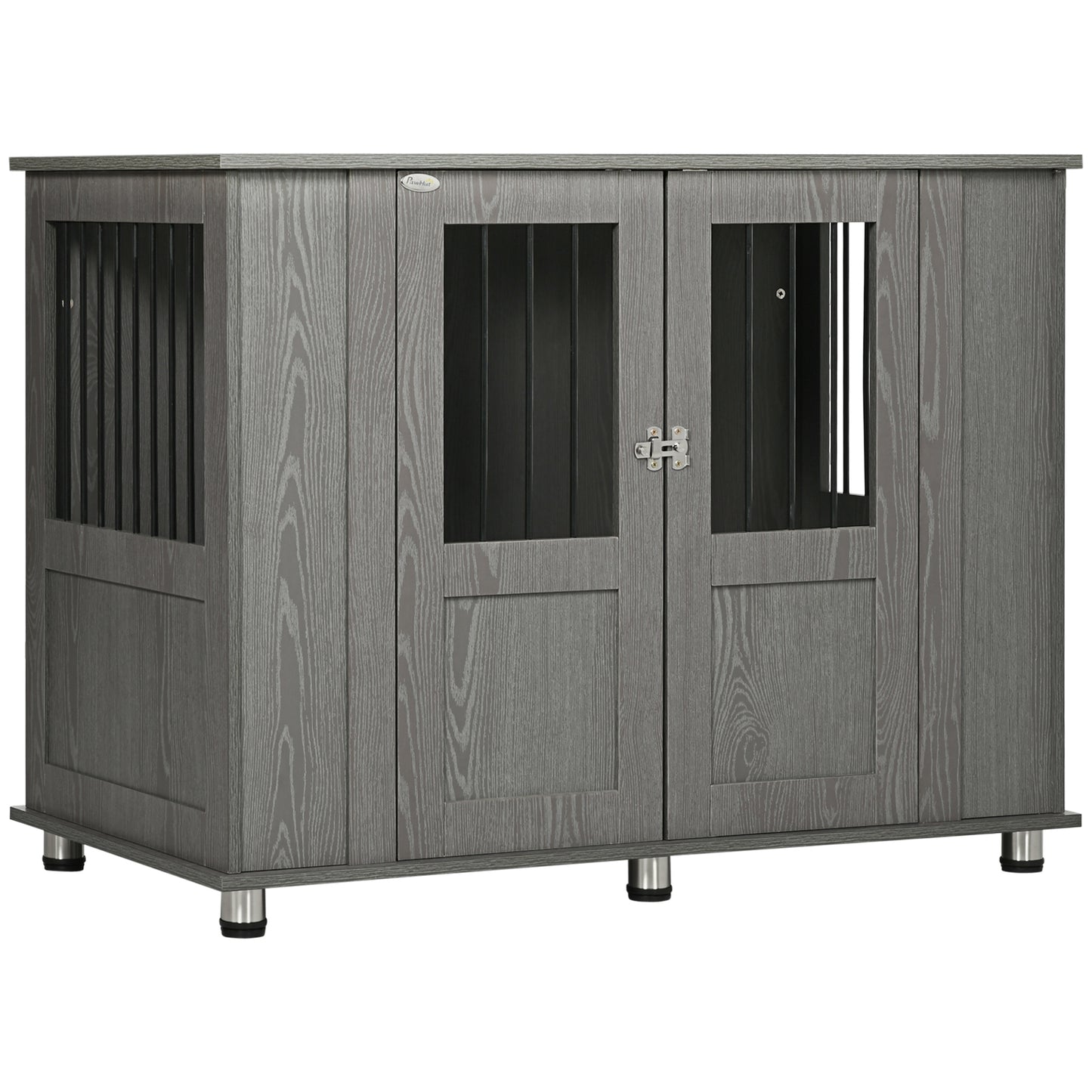 Pawhut Jaula Para Perros Grandes 2 En 1 Mesa Auxiliar Con Patas Ajustables Gris_0