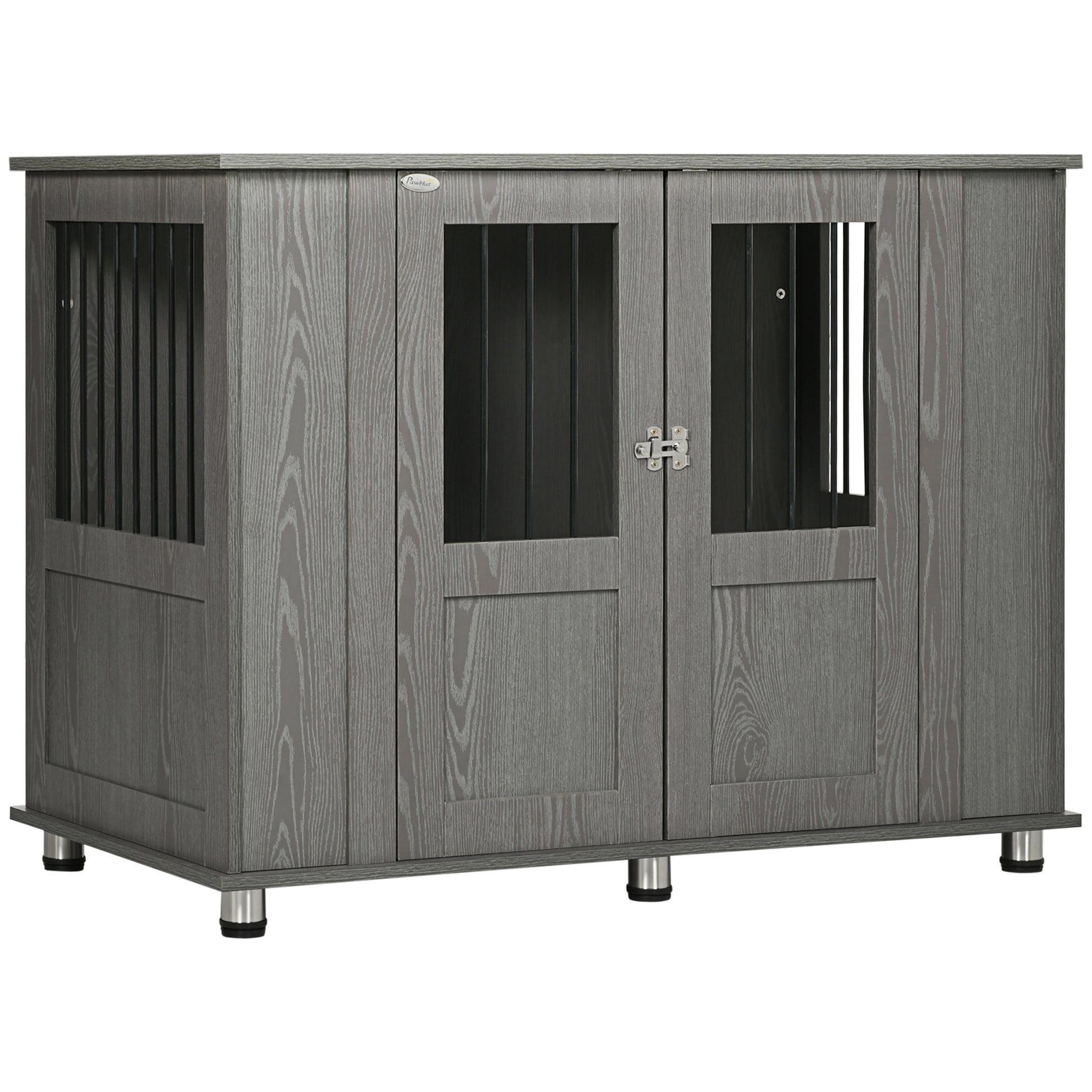 Pawhut Jaula Para Perros Grandes 2 En 1 Mesa Auxiliar Con Patas Ajustables Gris_0