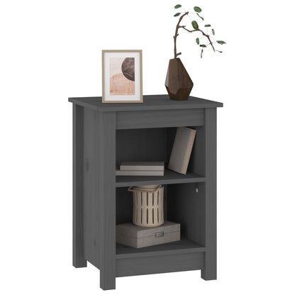 Mesita De Noche Madera Maciza De Pino Gris 40x35x55 Cm_3