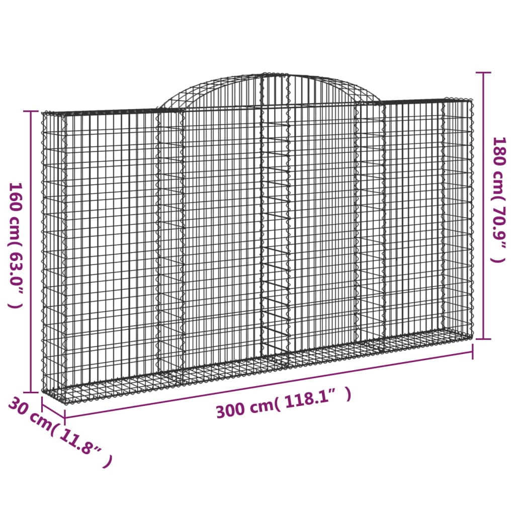 Cestas De Gaviones 2 Uds Forma De Arco Hierro 300x30x160/180 Cm_5
