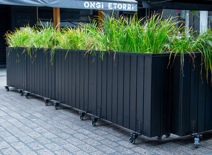Jardinera Alta De Madera Con Ruedas 100x34x80 Cm Ebony Black Hortalia_4