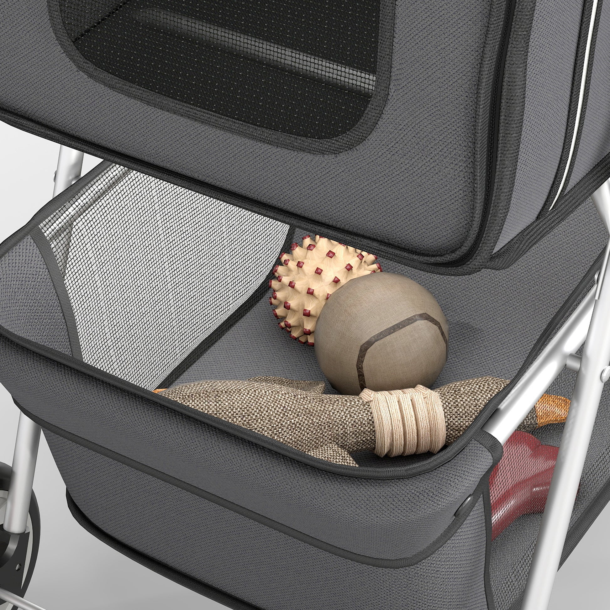 Pawhut Cochecito Para Perros Plegable Con Cesta De Almacenaje 77x44x102 Cm Gris_3