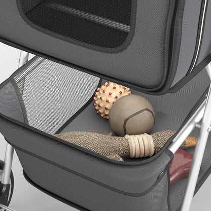 Pawhut Cochecito Para Perros Plegable Con Cesta De Almacenaje 77x44x102 Cm Gris_3