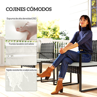 Outsunny Muebles De Jardín Con 2 Sillas Con Cojines Lavables Y Mesa De Vidrio_5