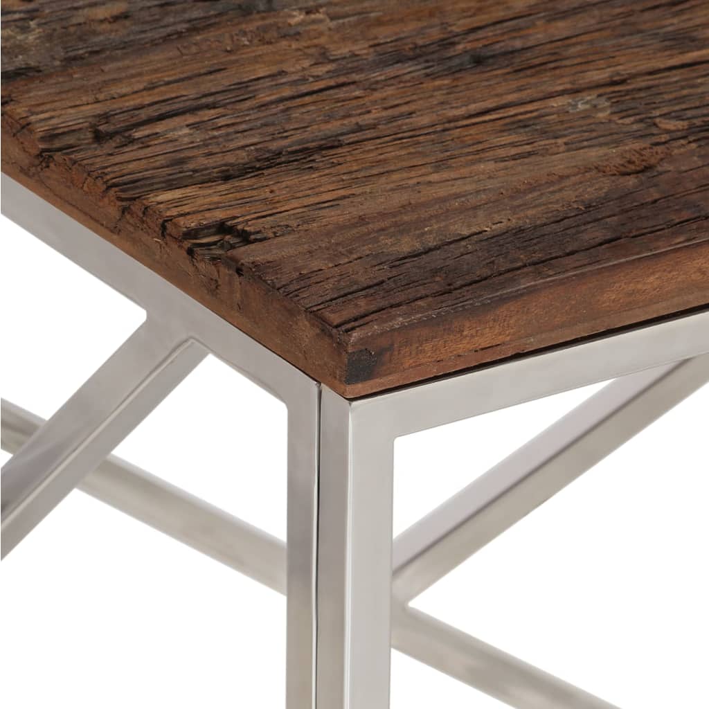Mesa De Centro De Acero Inoxidable Plateado Y Madera Maciza_3