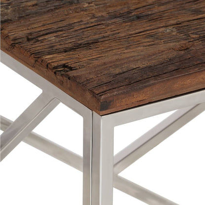 Mesa De Centro De Acero Inoxidable Plateado Y Madera Maciza_3