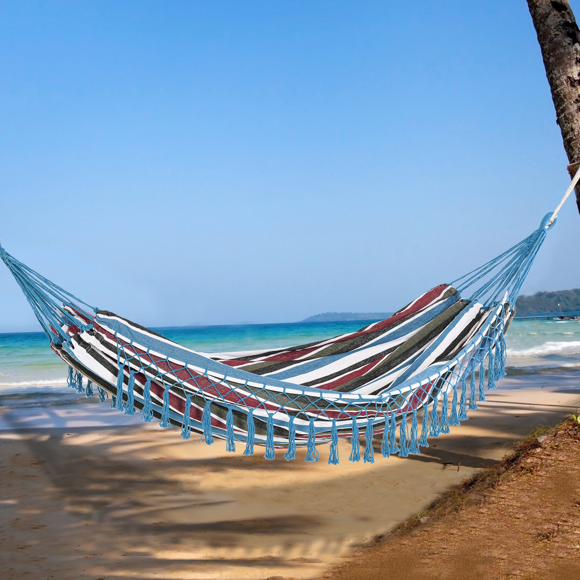 Outsunny Hamaca Doble De Algodón 285x150 Cm Carga 120 Kg Portátil Para Acampar_1