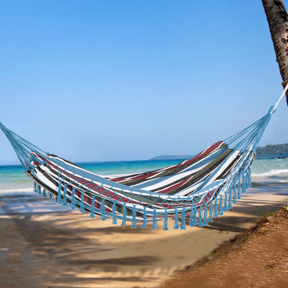 Outsunny Hamaca Doble De Algodón 285x150 Cm Carga 120 Kg Portátil Para Acampar_1