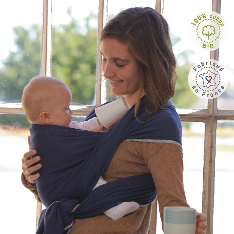 Fular Tejido Portabebé, Ideal Recién Nacido, Néobulle. Bleu Fregate