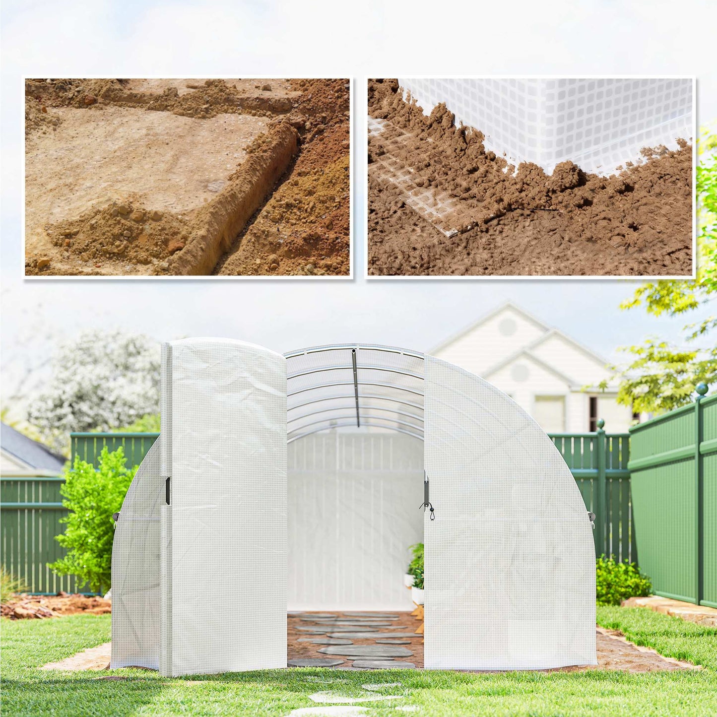 Outsunny Invernadero De Túnel 6x3x2 M Con Puerta Con Bisagras Y Ventanas Blanco_3