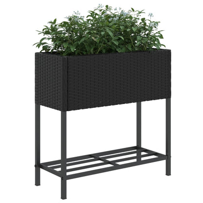 Jardinera Con Estante Ratán Sintético Negro_3