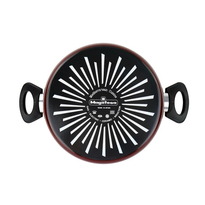 Olla Alta 'sr' Ø18cm Con Tapa Vidrio Rojo Magefesa