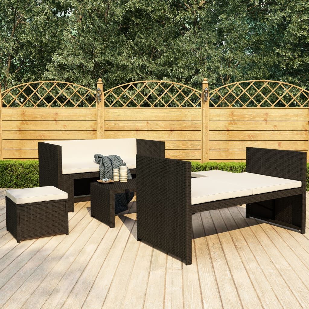 Vidaxl Set Muebles De Jardín 5 Piezas Y Cojines Ratán Sintético Negro_1