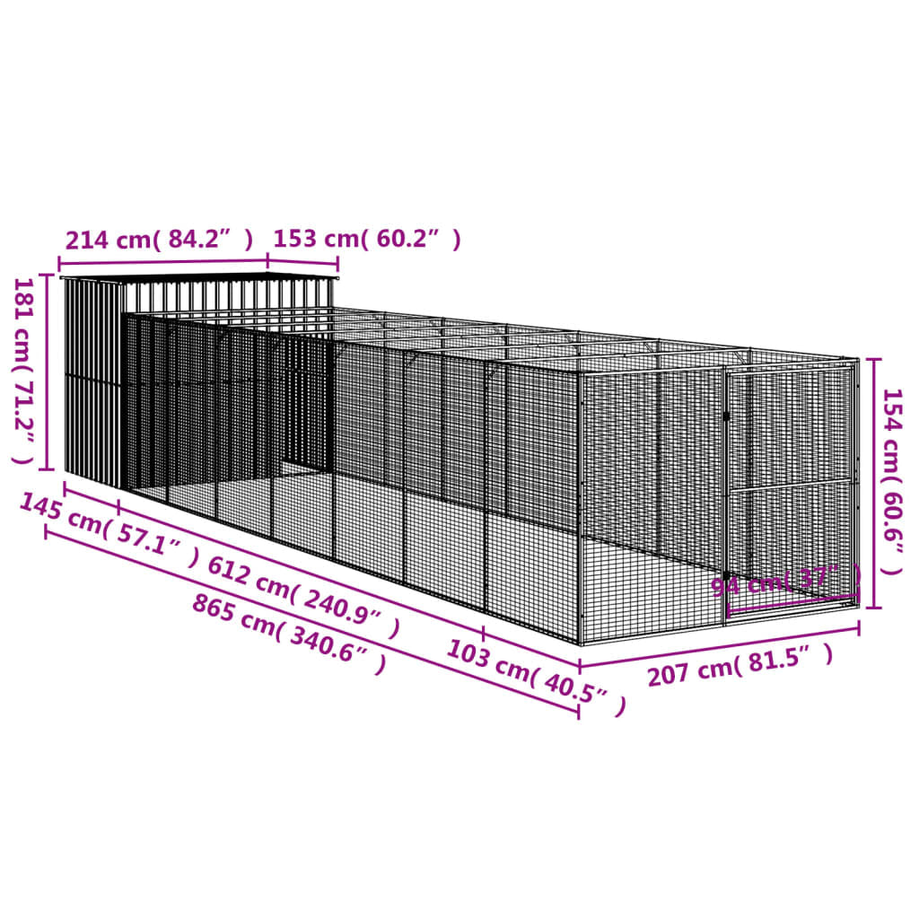 Vidaxl Caseta Perros Corral Acero Galvanizado Gris Claro 214x865x181cm_2