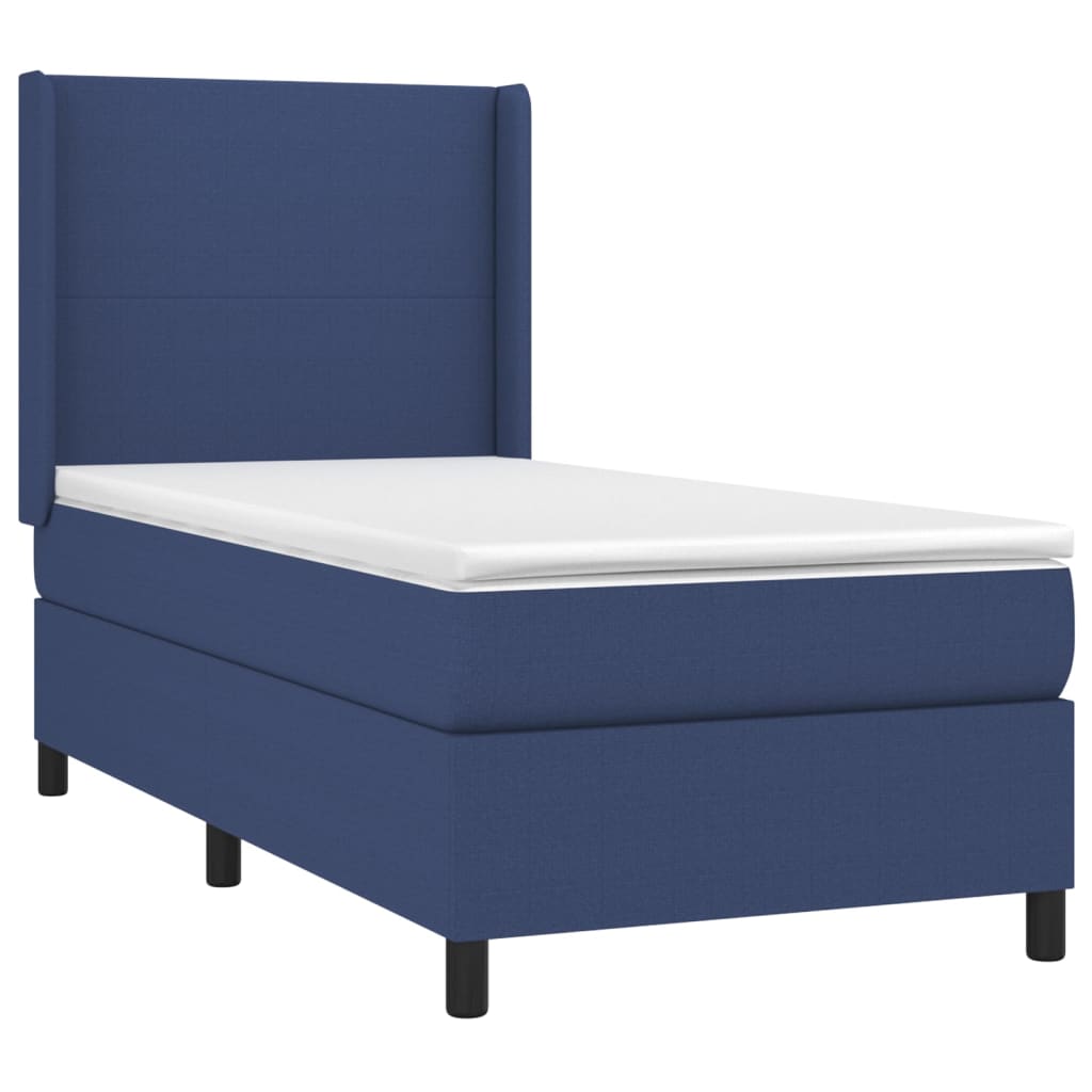 Cama Box Spring Colchón Y Luces Led Tela Azul 100x200 Cm / Vetonek_5