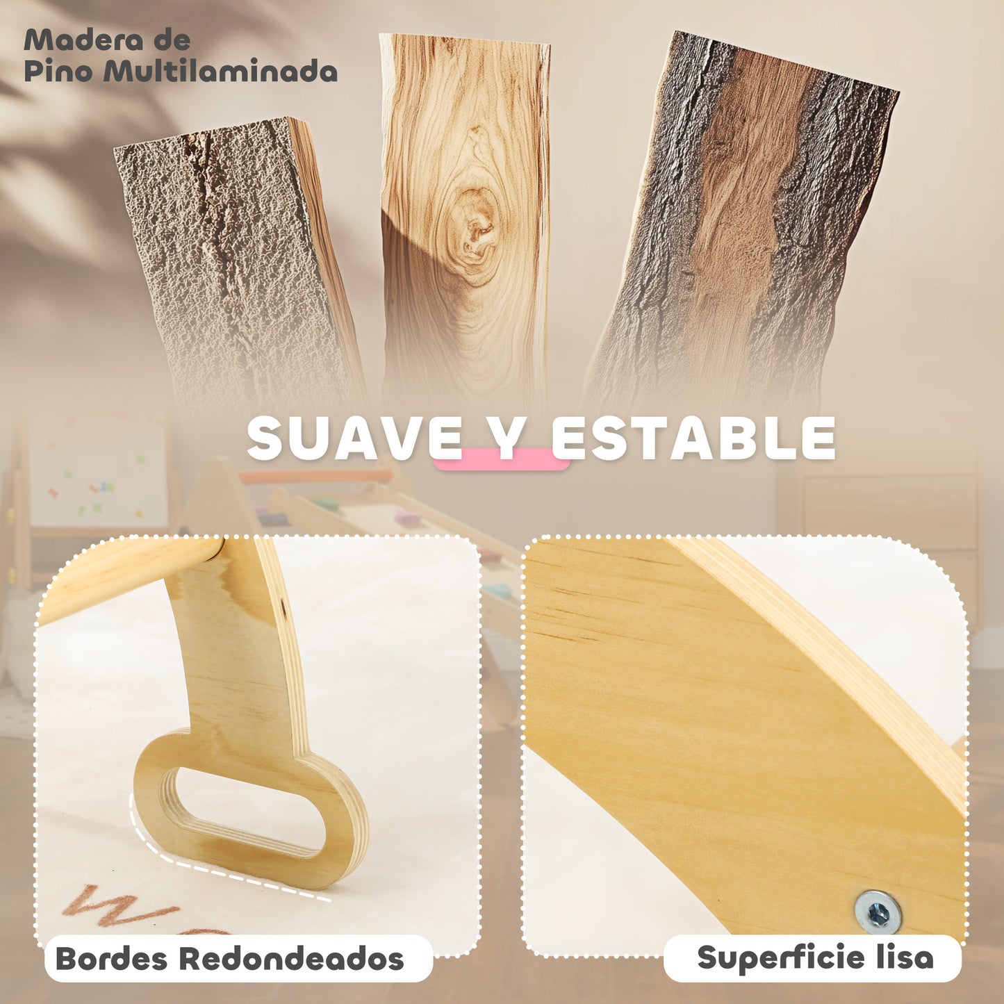Aiyaplay Escalada Para Niños 2 En 1 Para Niños De 18-48 Meses 68x42x36cm Natural_4