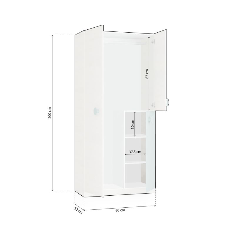 Armario Snuba Melamina, Blanco, 90 X 200 X 52cm_5