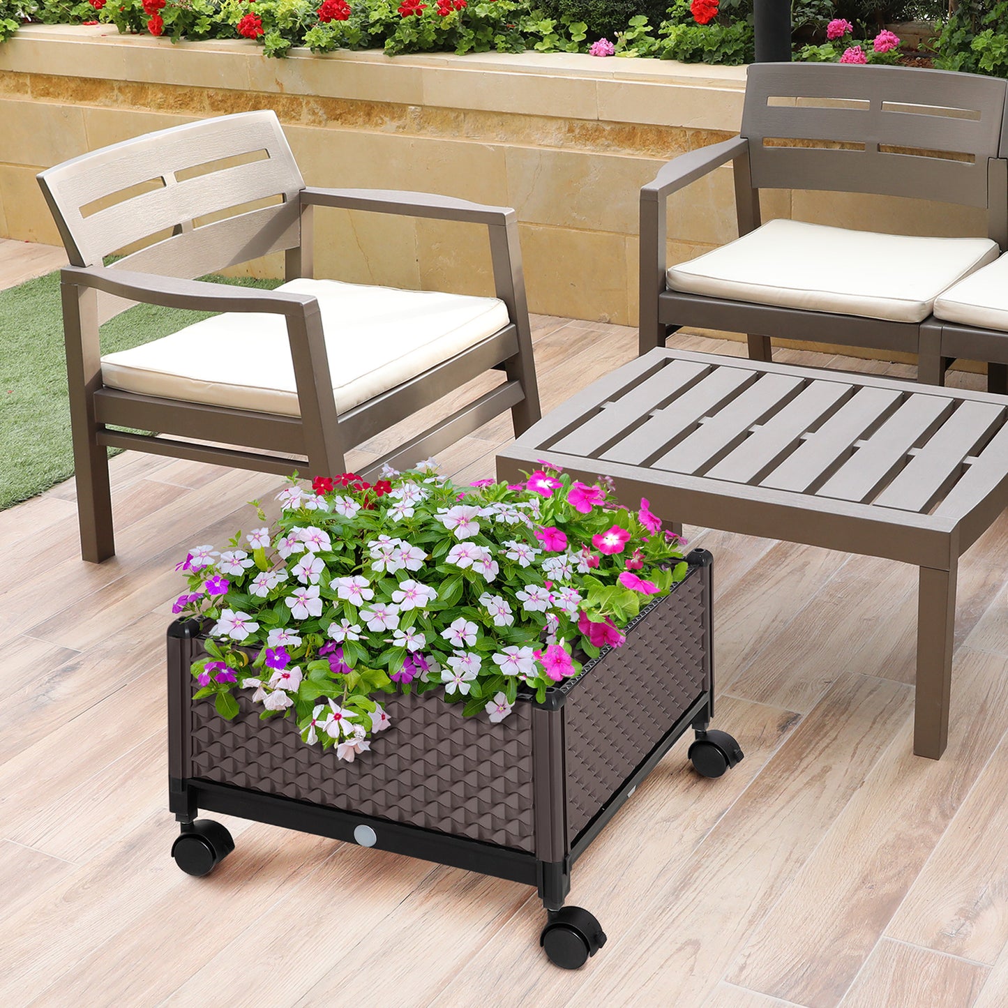 Outsunny Jardinera De Plástico Con Ruedas Para Cultivo De Plantas 50x50x33 Cm_1