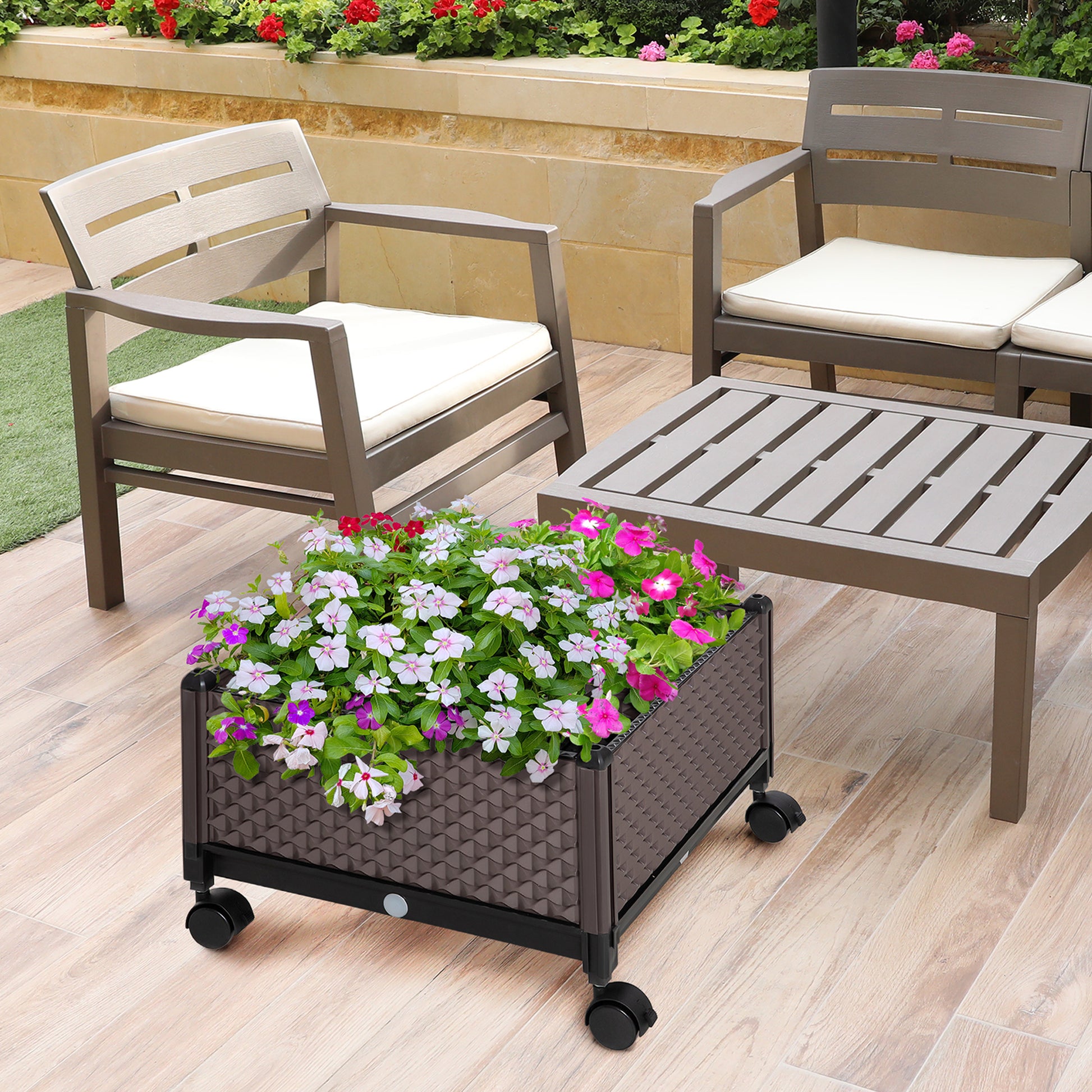 Outsunny Jardinera De Plástico Con Ruedas Para Cultivo De Plantas 50x50x33 Cm_1