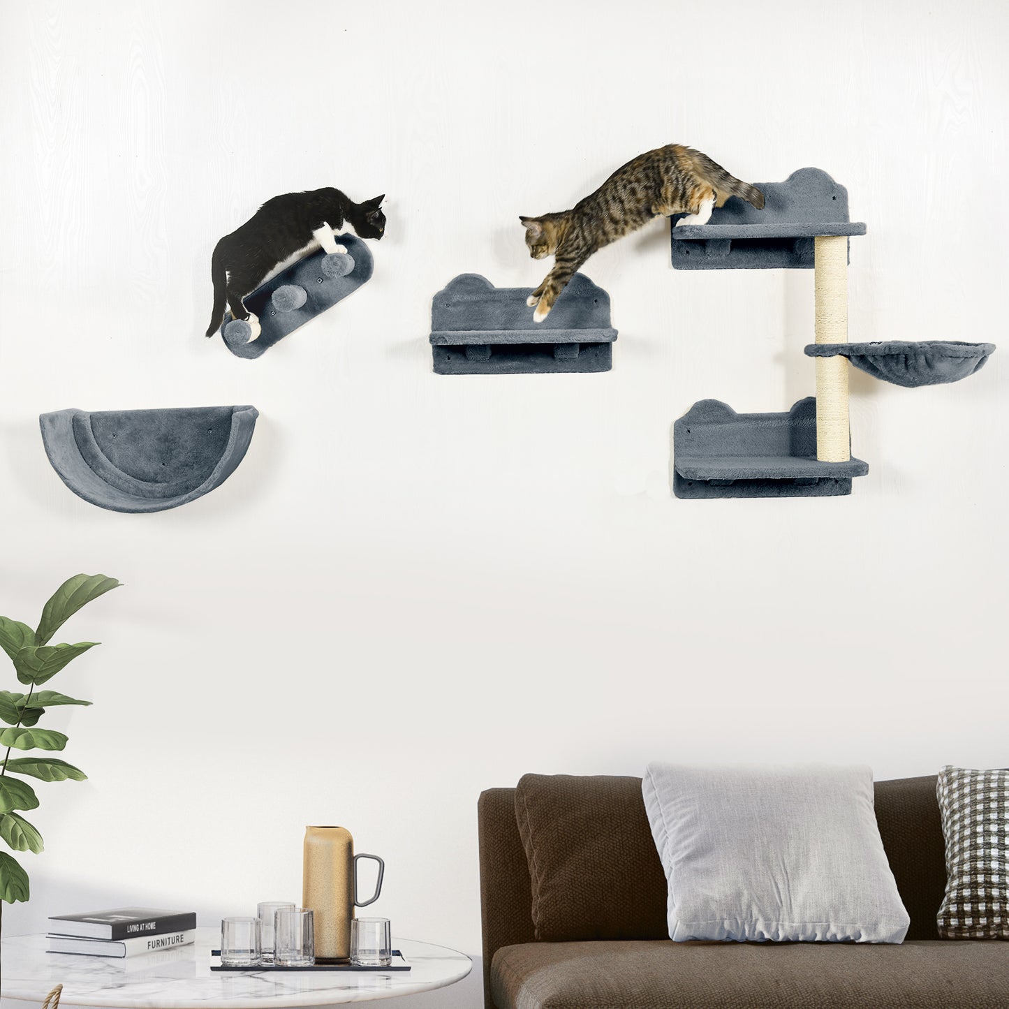 Pawhut Estante De Escalada Para Gatos De Pared Con Hamaca Nido Plataformas Gris_1