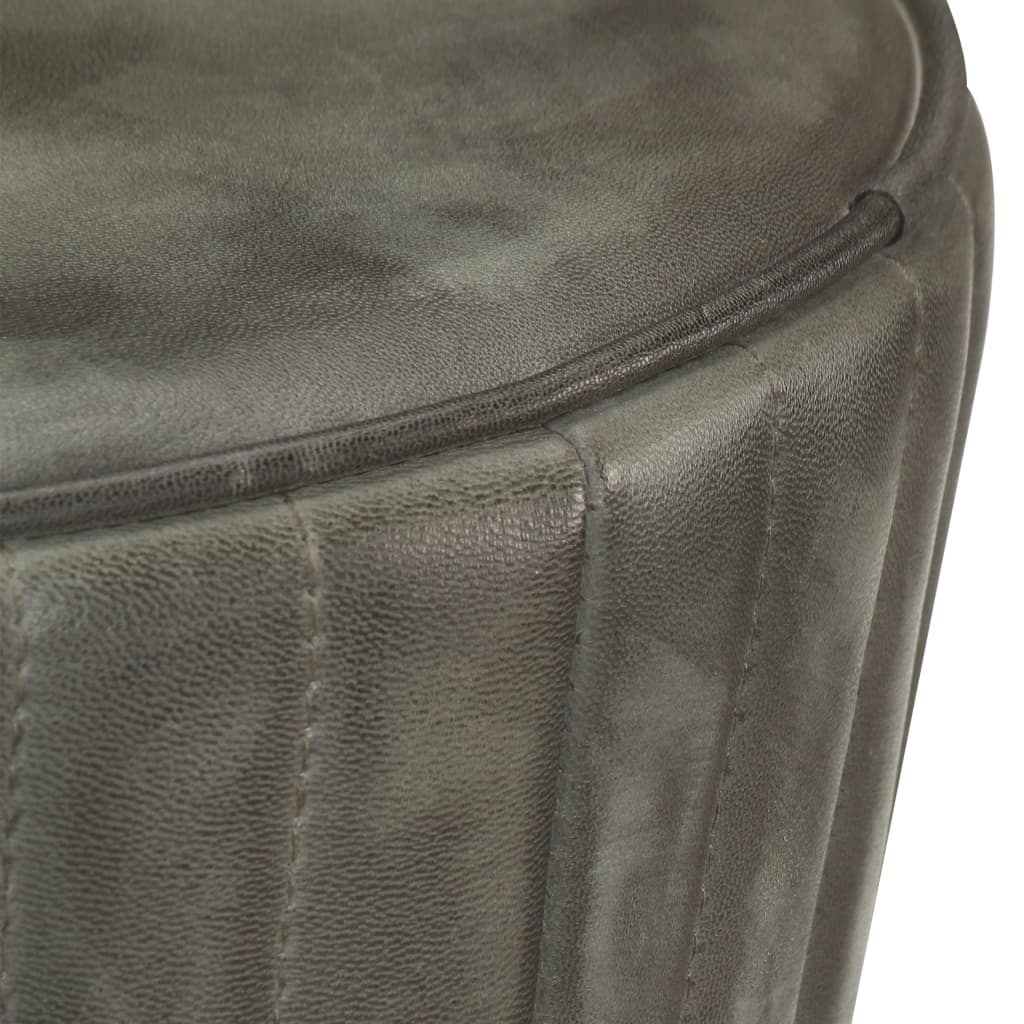 Taburete De Cocina De Cuero Auténtico Gris Envejecido_1