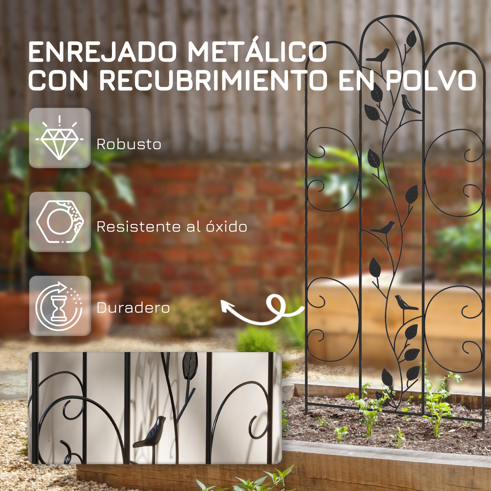 Outsunny Juego De 4 Enrejados De Jardín Con Marco De Acero 40x106 Cm Negro_5