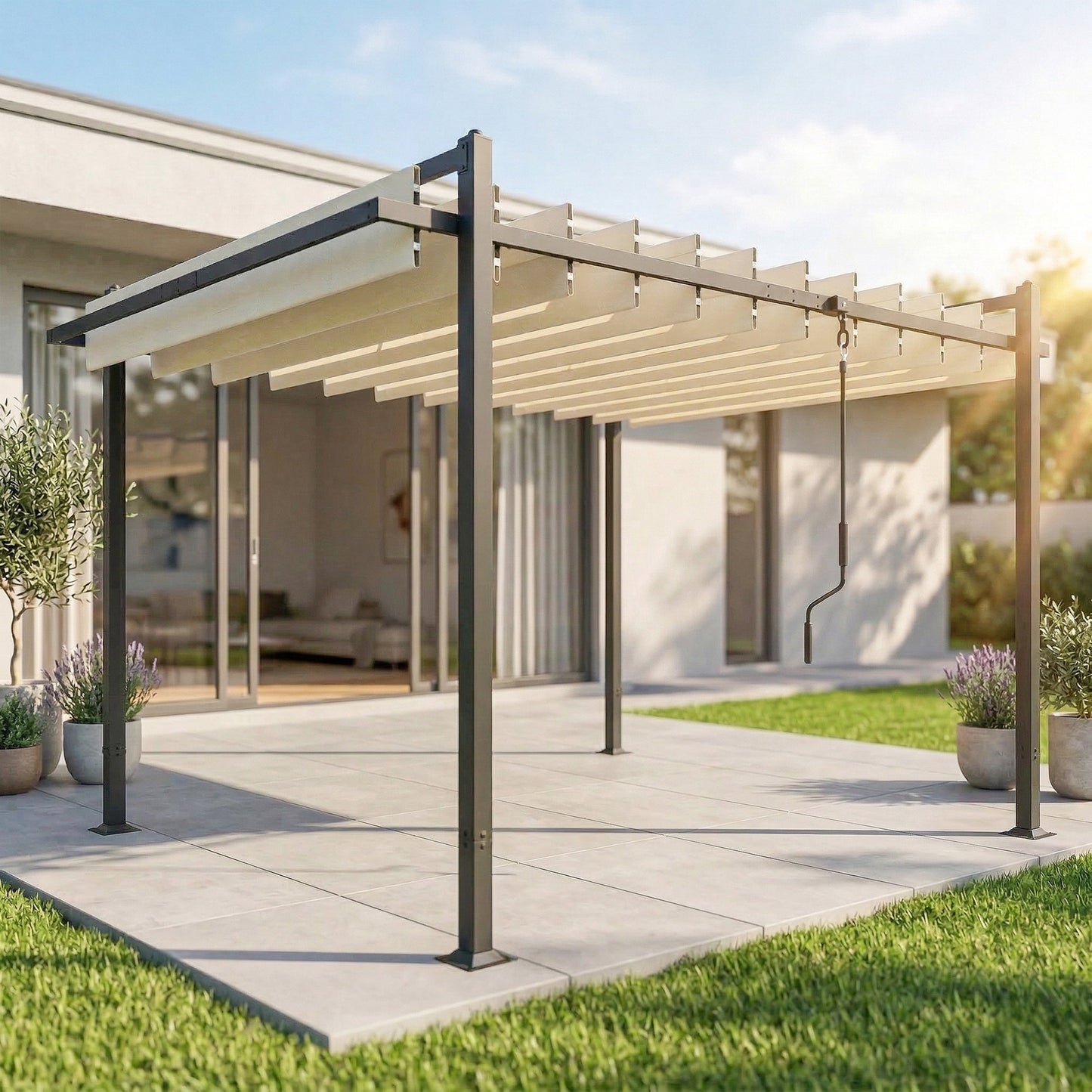 Outsunny Pérgola De Jardín 3x3,8 M Con Techo De Lamas Ajustable Upf50+ Beige_1