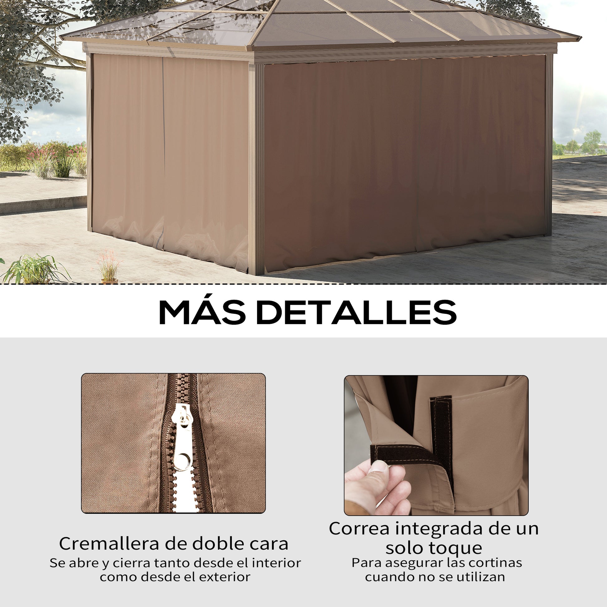 Outsunny 4 Paredes Laterales Para Cenador 3x2 M Con Ganchos Marrón_4