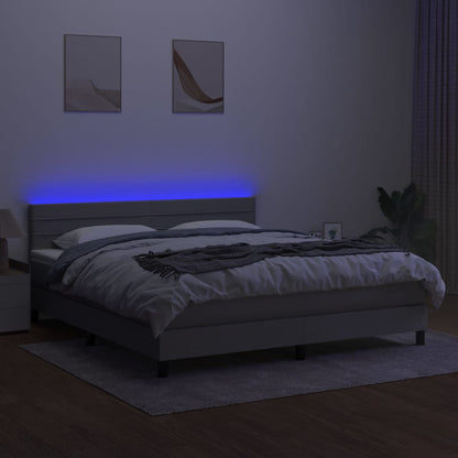 Cama Box Spring Colchón Y Luces Led Tela Gris Claro 180x200 Cm / Vetonek_4