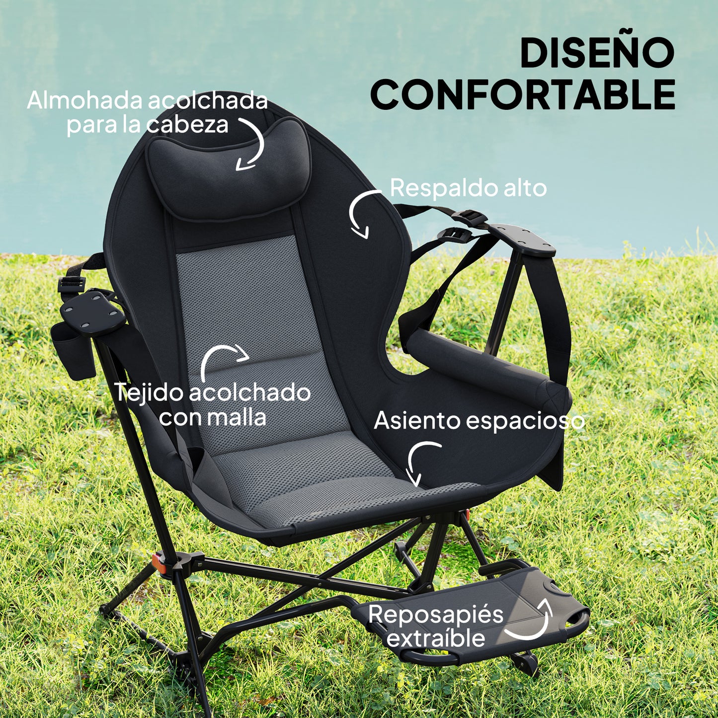 Outsunny Pack 2 Mecedora Jardín Exterior Con Reposapiés Carga 120 Kg Negro_4