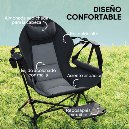 Outsunny Pack 2 Mecedora Jardín Exterior Con Reposapiés Carga 120 Kg Negro_4