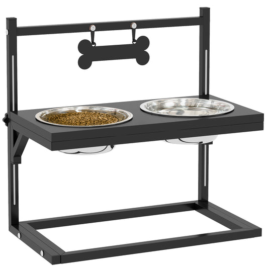 Pawhut Comedero Elevado Para Perros Con 2 Tazones 40,5x22x39 Cm Negro_0