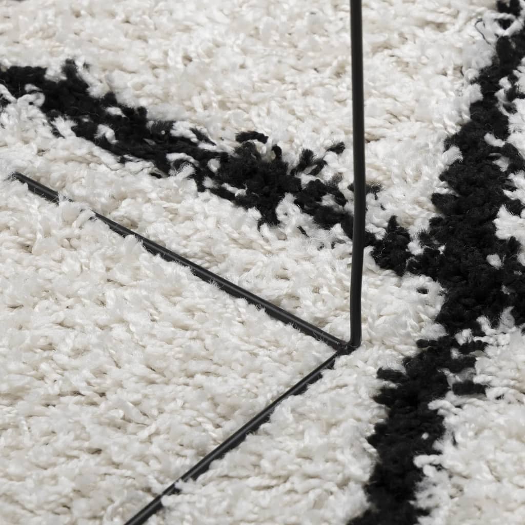 Alfombra De Pelo Largo Moderna Pamplona Crema Y Negro Ø 120 Cm / Vetonek_1