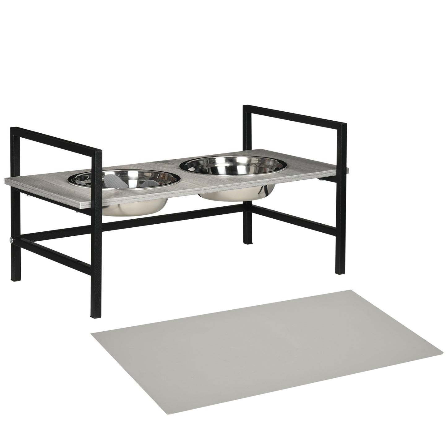 Pawhut Comedero Elevado Para Perros Altura Ajustable 2 Tazones Acero Inoxidable_0