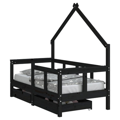 Vidaxl Estructura De Cama Niños Con Cajones Madera Pino Negro 70x140cm_0