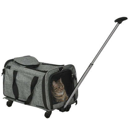 Pawhut 4 En 1 Transportadora Para Mascotas Con Ruedas 50x31x37 Cm Gris_0