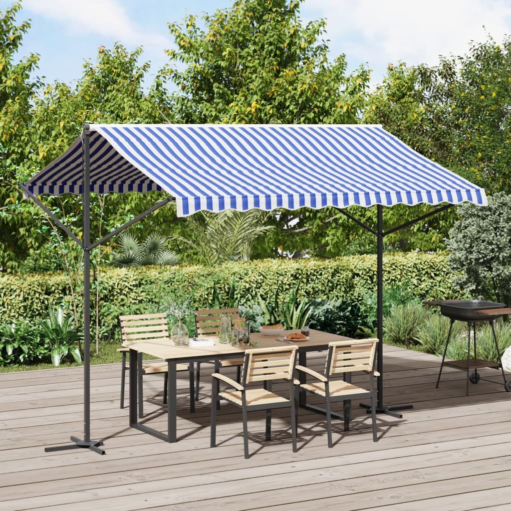 Vidaxl Toldo De Pie Tela Y Acero Azul Y Blanco 300x300 Cm_1