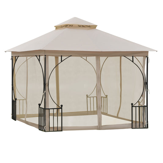 Outsunny Cenador De Jardín 3x3 M Con 4 Cortinas Laterales De Cremallera Doble_0
