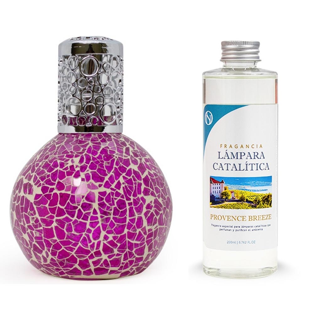 Lámpara Catalítica Mosaico Fucsia + Aroma Provence Breeze 500ml - Elimina Olores, Perfuma Y Mejora La Calidad Del Aire_0