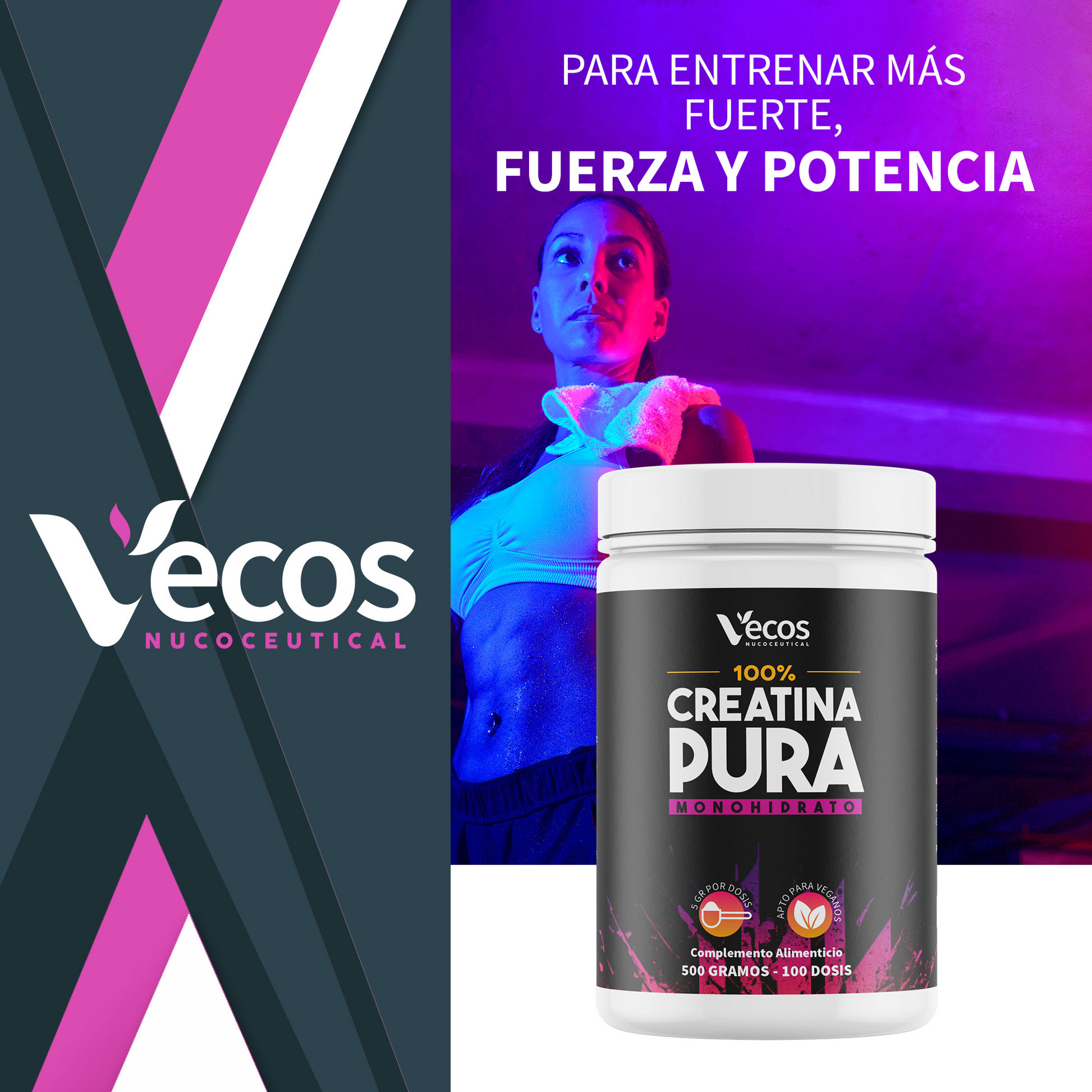 Creatina Monohidrato Pura Vecos 500 G | Para Fuerza, Potencia Y Entrenamiento_1