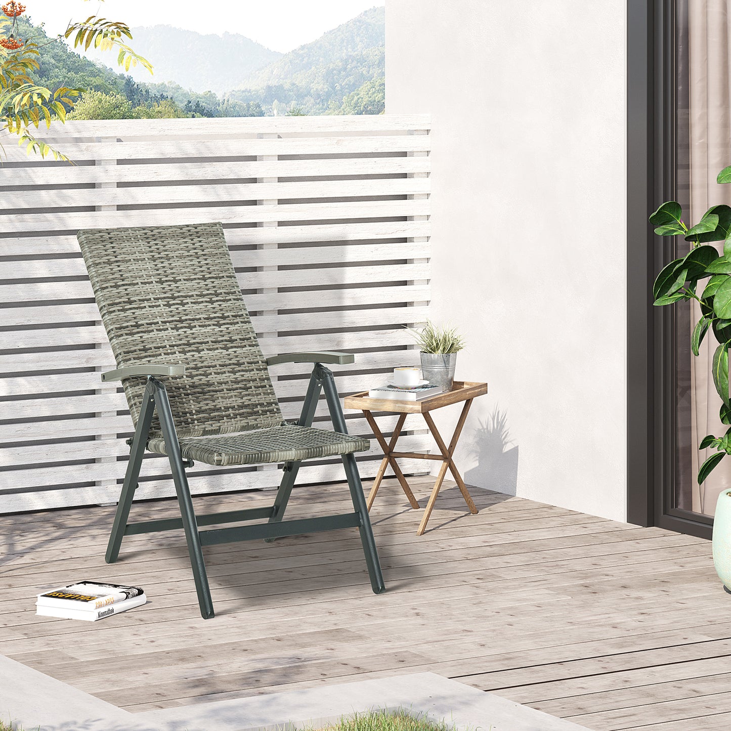 Outsunny Silla Plegable De Ratán Con 5 Posiciones Reclinable Aluminio 59x68x107_1