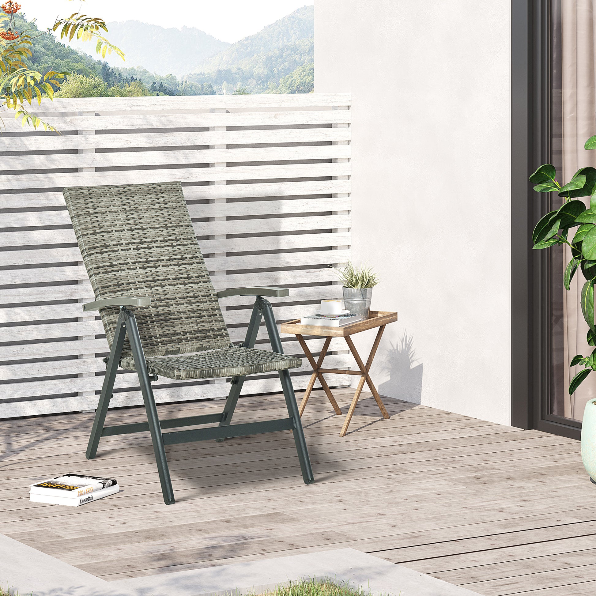 Outsunny Silla Plegable De Ratán Con 5 Posiciones Reclinable Aluminio 59x68x107_1